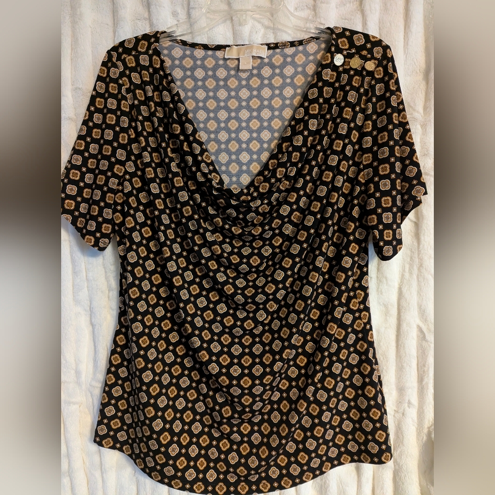 Michael Kors Black and Gold Geometric Blouse